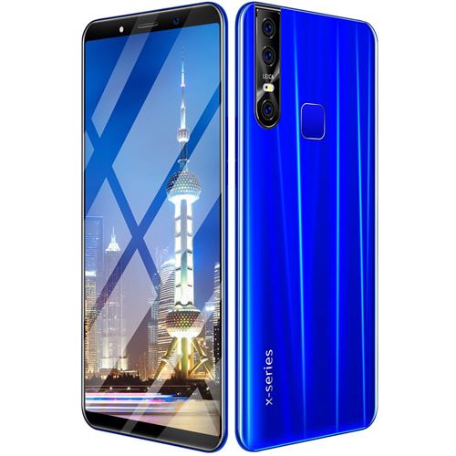 Smartphone 6,1 Pouces 6+128G Octa-Core Reconnaissance de Visage Empreinte Digitale Déverrouiller HD (Prise EU) Bleu