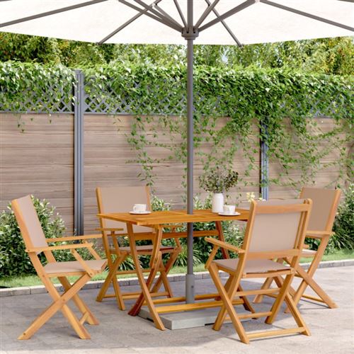 Non Communiqué Taupe Chaises De Jardin Pliantes Lot De 4 Tissu Et Bois Massif