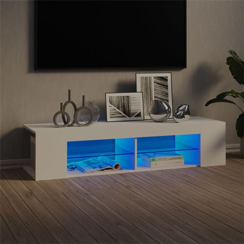 vidaXL Meuble TV avec lumières LED Blanc 135x39x30 cm