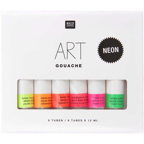 Set peinture gouache - Couleurs Fluo - 6 x 12 ml - Rico Design