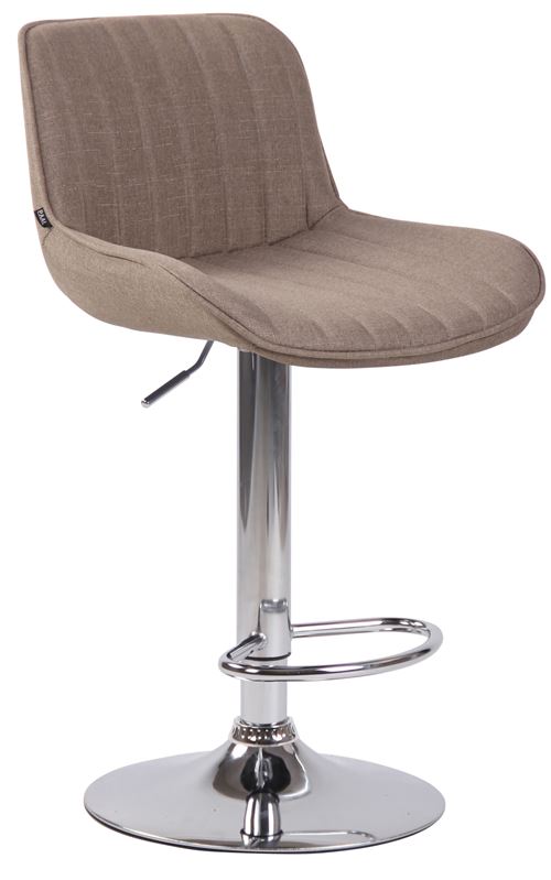 Tabouret de bar Lentini en Tissu avec Hauteur réglable et Piètement trompette en Métal , Taupe/Chrome