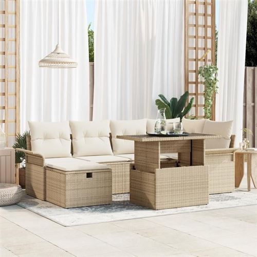 Vidaxl Beige Ensemble De Canapés De Jardin À 7 Pièces Avec Coussins Poly Rattan 3359678 - Image 2
