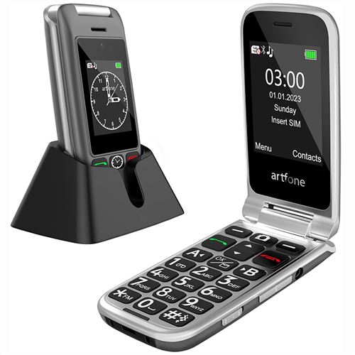  artfone G6 4G T&eacute;l&eacute;phone Portable &agrave; Clapet Senior,Bouton SOS,Double &eacute;cran de 2,4""+1,8"" ,Batterie 1300mAh,Lampe Torche - Gris 