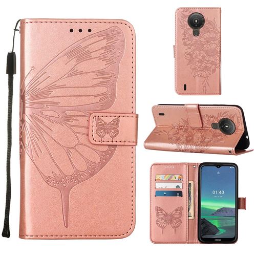 MPFRANCE Housse pour Nokia 1.4 Or Rose [Papillon V3]
