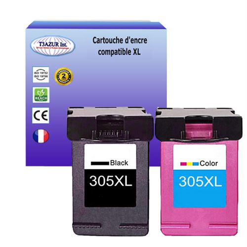 T3AZUR - 1+1 Cartouches d'encre compatibles remplace HP 305 305XL Noire+ Couleur pour HP Envy Pro 6452 6452e 6454 6454e 6455