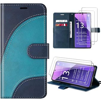 Coque pour Xiaomi Redmi Note 13 Pro+ 5G / Note 13 Pro Plus 5G avec 2 Verres Trempés, Effet Cuir Antichoc Intégral Bleu - BOOLING - 1