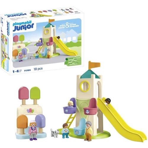 Playmobil Junior 71703 Aire De Jeux Avec Toboggan Géant Comprend Cinq Personnages, Un Toboggan Et Des Accessoires - Des 1 An