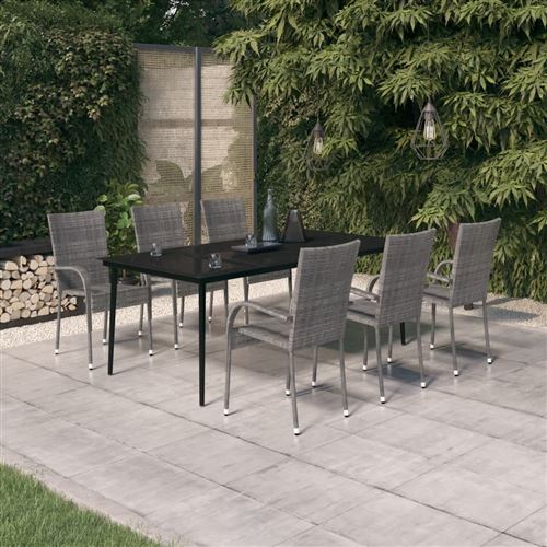 Non Communiqué Gris Vidaxl Ensemble À Manger De Jardin 7 Pcs Et Noir