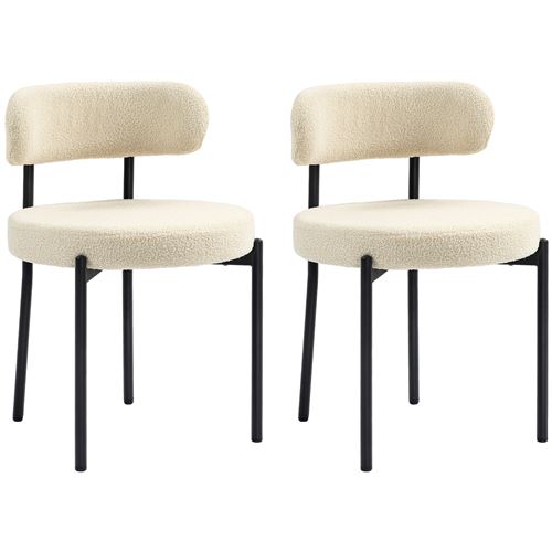 HOMCOM Juego de 2 sillas de comedor y cocina de estilo moderno, sillas de salón tapizadas en tela efecto lana con respaldo curvo