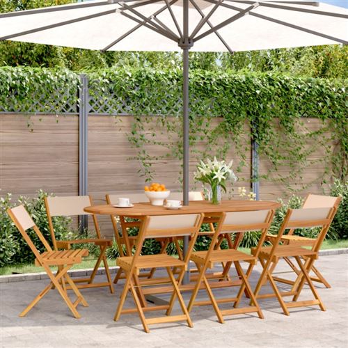 Non Communiqué Beige Chaises De Jardin Pliantes Lot De 8 Tissu Et Bois Massif