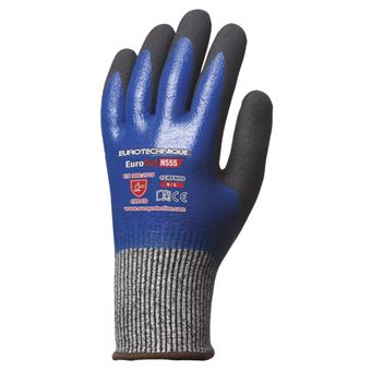 Gant tricoté anti-coupure EUROCUT N555 EUROTECHNIQUE double enduction bleu/noir T10 - COVERGUARD - 1CRFN10 - 1