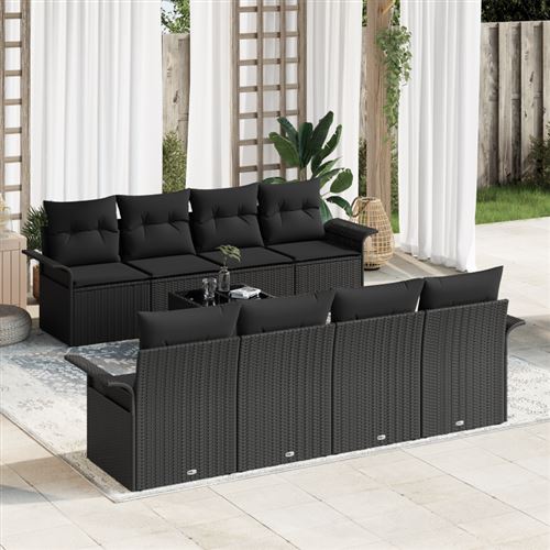 Vidaxl Noir Ensemble De Canapé De Jardin 9 Pc Polyrotin - Image 2