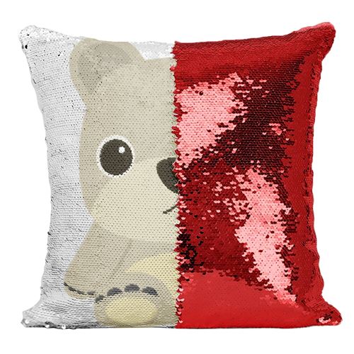 Fabulous Coussin avec Housse Sequin - Paillettes Rouge Ourson En Peluche Dessin Mignon [40 x 40 cm]