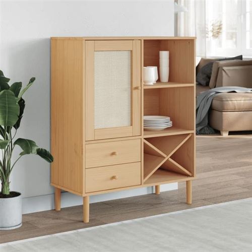 Non Communiqué Marron Vidaxl Buffet Senja Aspect Rotin 90X40x112cm Bois Massif De Pin 358052