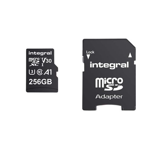 Integral - Carte mémoire flash (adaptateur microSDXC vers SD inclus(e)) - 256 Go - A1 / Video Class V30 / UHS-I U3 / Class10 - microSDXC UHS-I