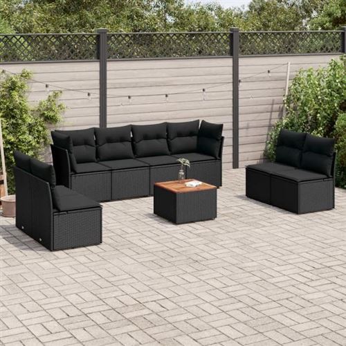 Vidaxl Noire Ensemble De Jardin 9 Pcs Avec Coussins - Résine Tressée - Image 2