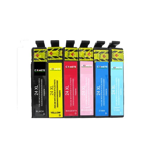 COMETE - 24XL - 6 Cartouches d'encre Compatible Epson 24XL - Noir et Couleur