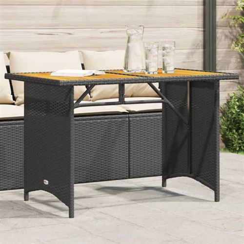 VIDAXL - Table de jardin - Poly rotin et bois - Noir - 110x68x70 cm - Image 2