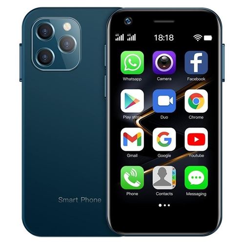 Mini Smartphone Petite Taille 3.0 Pouces Android 10 Dual SIM 4G Caméra 13MP 2000mAh Bleu YONIS