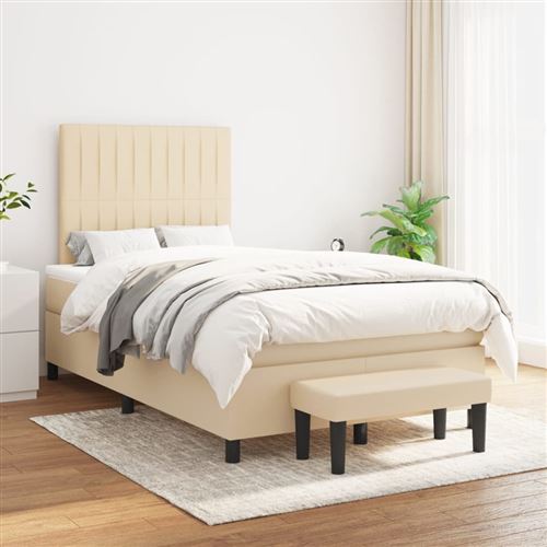 vidaXL Sommier à lattes de lit avec matelas Crème 120x200 cm Tissu3136746
