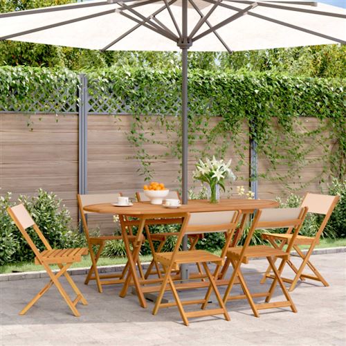 Non Communiqué Beige Chaises De Jardin Pliantes Lot De 6 Tissu Et Bois Massif