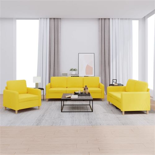 Vidaxl Jaune/Clair Ensemble De Canapés 3 Pcs Avec Coussins Tissu3202059 - Image 2