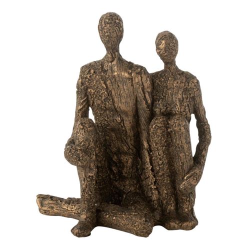 Non Communiqué Marron Statuette Couple Assis "Câlin" 21Cm & Or