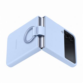 Coque en silicone avec anneau pour Samsung Galaxy Z Flip 4 Bleu clair