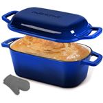 NutriChef Casserole à pain ovale en fonte émaillée - 25,4 cm - avec couvercle, gants en silicone - Bleu