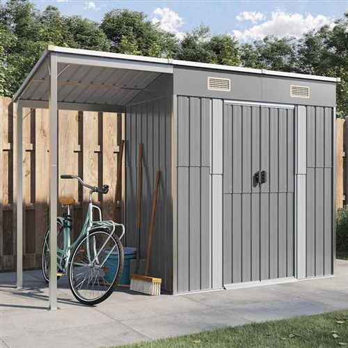 Vidaxl abri de jardin avec toit prolong&eacute; gris clair 277x110,5x181 cm