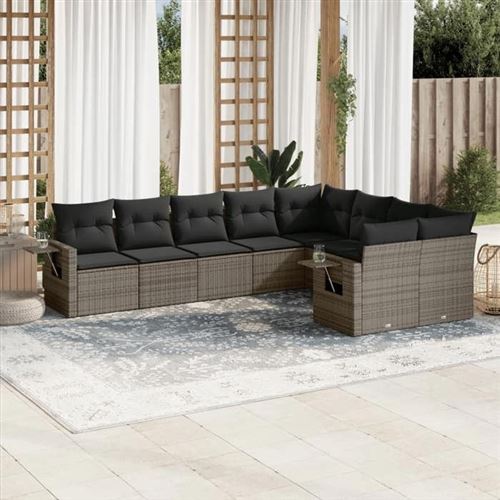 VIDAXL  Salon de jardin 9 pcs avec coussins gris r&eacute;sine tress&eacute;e