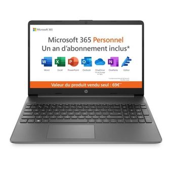 PC Portable HP 15s-fq0091nf Gris, 15.6", Celeron, 8 Go RAM, 256 Go SSD, Occasion