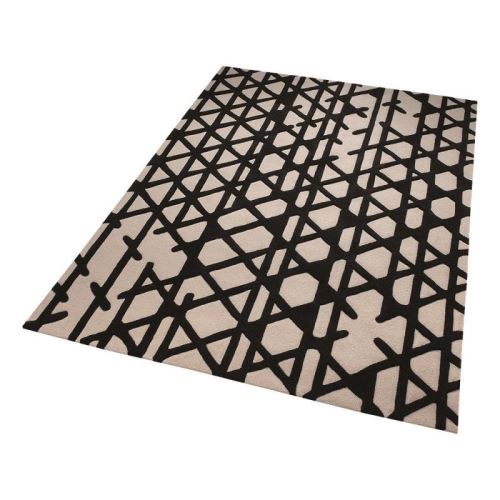 Tapis moderne Esprit Artisan Pop motif géométrique Noir et Blanc 70x140