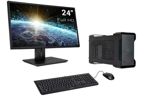 Pack Mini-PC Bureautique Intel i7-9750H, 16Go RAM SoDDR4, 500Go SSD NVMe M.2 PCIe, USB 3.1, Wifi, Bluetooth,, Ecran LED 24 Full HD, c/s et Win 10