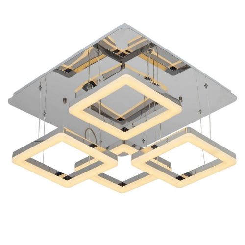HOMEMANIA Lampe de Plafond Moon4 - Carrée - Murale - Chrome en Métal, 54 x 54 x 26 cm, 1 x LED, 16W, 6720LM, 3000K Lumière Blanc