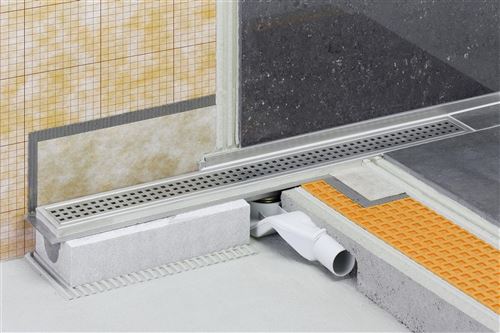 Caniveau pour douche à l'italienne sortie horizontale KERDI-LINE-H - Kit de caniveau en acier inox longueur 90cm hauteur 40cm