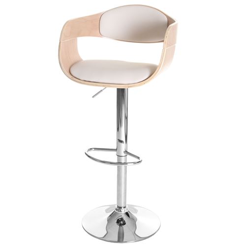 Tabouret de bar Carlow bois courbé design rétro aspect hêtre crème