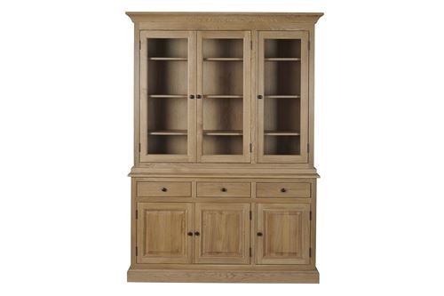 Buffet vaisselier en chêne 3 portes vitrées 3 tiroirs 3 portes bois - VICTORIA