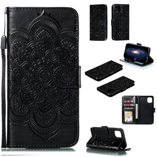 Etui en PU motif de fleurs de mandala du soleil noir pour votre Apple iPhone XR 6.1 pouces (2019)