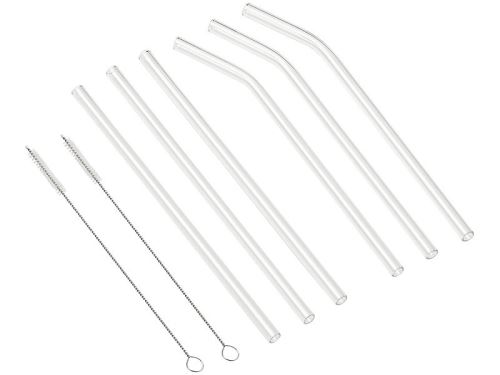 Brosse Vaisselle HALM Lot De 6 Pailles En Verre Droites 27 Cm De Long + Brosse De Nettoyage Sans Plastique Goupillon Paille