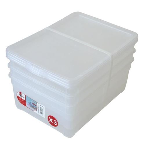 SUNDIS Lot de 3 boîtes de rangement pour chaussures homme Clear box 10L 36,5x26,5x23 cm transparent
