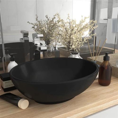 Lavandino Lusso Ovale Nero Opaco 40x33 Cm In Ceramica Design Elegante