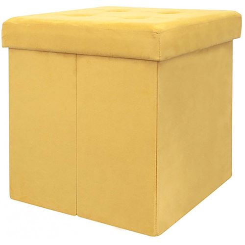 Pouf coffre de rangement pliable 37,5x37,5x37,5 cm - suédine Jaune
