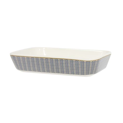 Plat à four rectangulaire en grès Royal - 19 x 13 cm - Bleu décoré