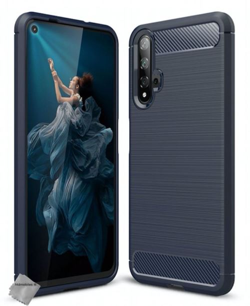 Housse etui coque silicone gel carbone pour Huawei Nova 5T avec verre trempe - BLEU FONCE