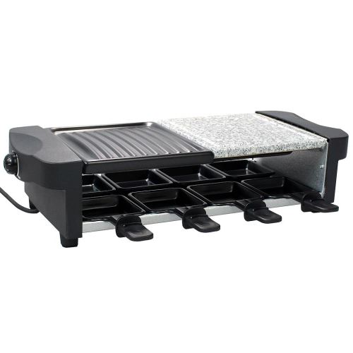 Todeco - Set à Raclette 3 en 1, Grillade en Pierre Naturelle, Noir, Dimensions: 52 x 20,5 x 12,8 cm