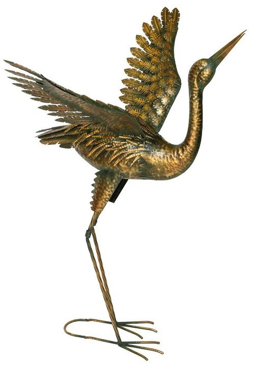 Fountasia - Héron décoratif en métal doré ailes ouvertes 80 cm