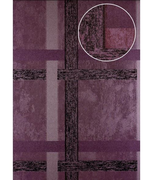 Papier peint à rayures Atlas 24C-0605-2 papier peint intissé lisse avec des figures géométriques et des accents métalliques pourpre violet-pastel cuivré 7,035 m2