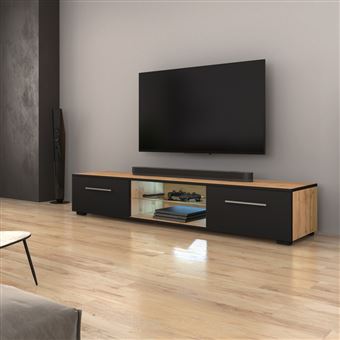Meuble Tv Meuble Salon Syvis 140 Cm Chene Wotan Noir Mat