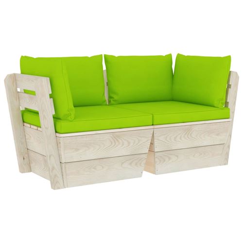 Canapé Palette à 2 Places Bois d'Épicéa avec Coussins en Polyester - Vert